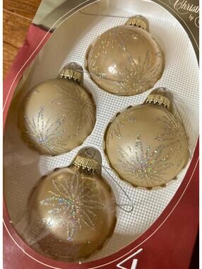 Holiday Time Set of 4 Gold Glass Christmas Ornaments